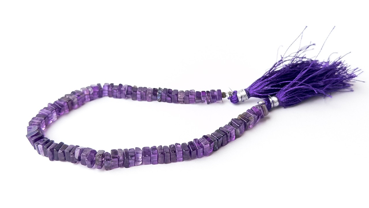 Amethyst | Smooth Square Heishi | 5-5.5mm Bead Size | 20cm Strand Length video