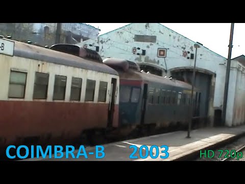 Shortclip: Coimbra-B em 2003: chegada de IC CP 2600 e Automotoras CP 300 (Allan) estacionadas. HD