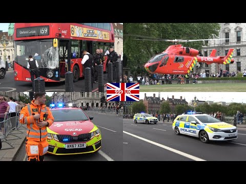 *HEMS* London Air Ambulance Lands At Parliament Square To Attend A Bus Accident  (4K)