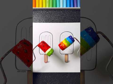 Watermelon Vs. Rainbow Ice Cream! 😋✨🍨 Easy Art Idea Using Acrylics! 🎨 #funnyart #shortsart