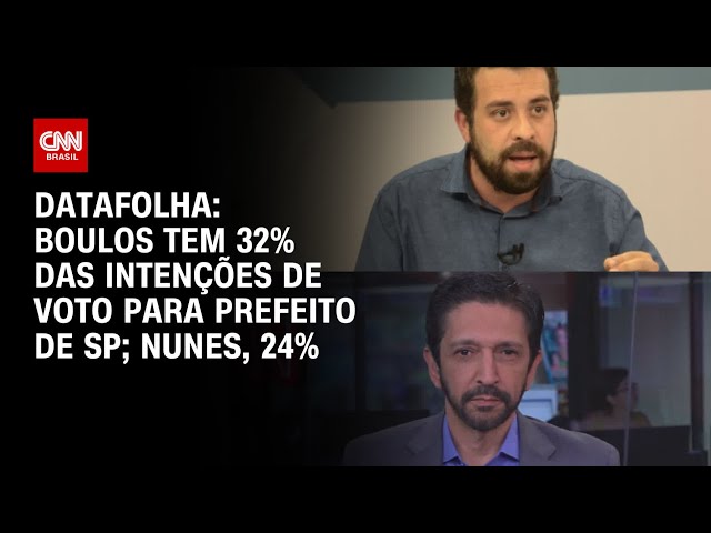Datafolha: Boulos tem 32% das intenções de voto para prefeito de SP; Nunes, 24% | CNN PRIME TIME