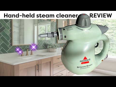 BISSELL Steam Shot Omni Pressurized Handheld Multi-Surface Natural Portable Steam Cleaner with 7 tools for tile, grout, windows, bathrooms, kitchen, auto video review thumbnail