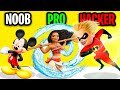 NOOB Vs PRO Vs HACKER In DISNEY HEROES BATTLE MODE APP GAME ALL CHARACTERS UNLOCKED