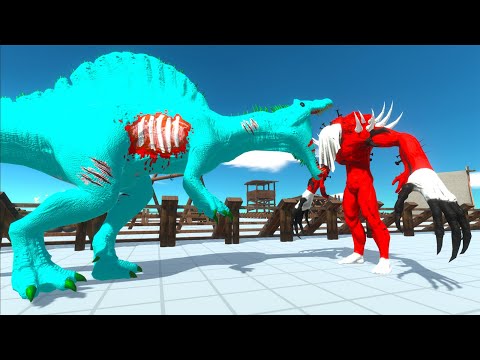ZOMBIE SPINOSAURUS vs SUPERMAN T-REX vs RED INFERNAL MONSTER DEATH RUN - Animal Revolt Battle Simula