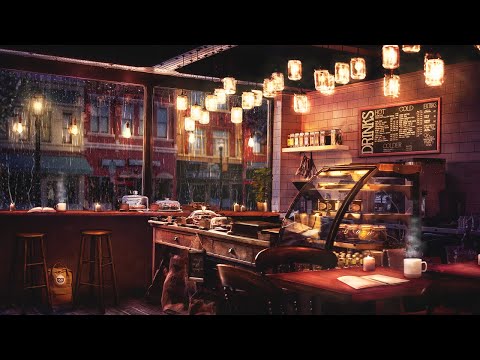 Rainy Night Coffee Shop Ambience with Relaxing Jazz Music and Rain Sounds - 8 Hours