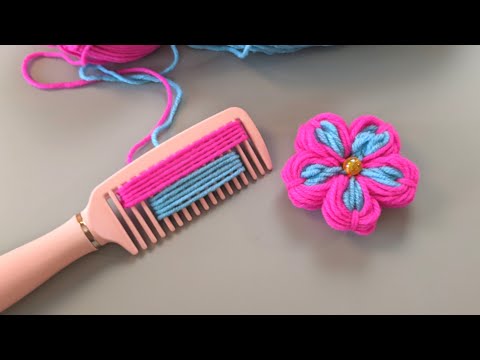 Amazing Woolen Flower Craft Ideas with Hair comb   Hand Embroidery Design Trick