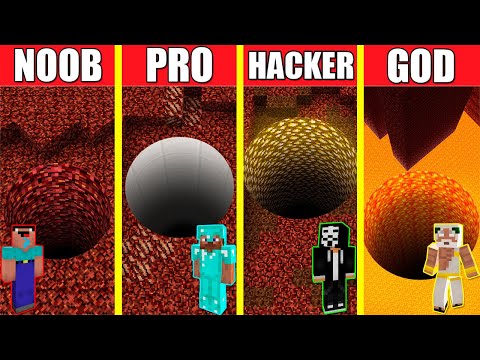Minecraft Battle: NETHER TUNNEL HOUSE BUILD CHALLENGE - NOOB vs PRO vs HACKER vs GOD Animation HOLE