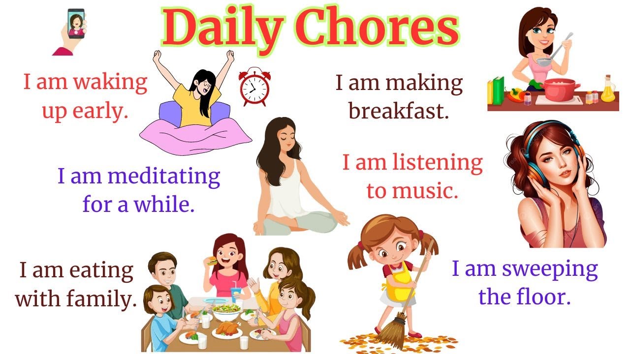 Daily Chores with Sentences  | English Action Verbs For Beginner Daily Use | English Sentences