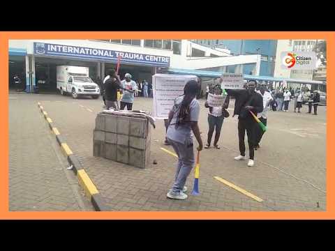 Kenyatta National Hospital KNH nurses demonstrate outside the hospital as they begin strike