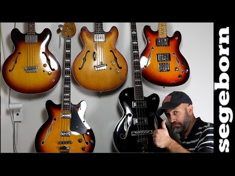 5 Semi Acoustic Basses Comparison- Shootout - EB2 Vs Rivoli Vs Starcaster Vs Coronado Vs Gretsch