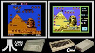 Atari 8-bit vs C64 : BOMB JACK (Side by side comparison)