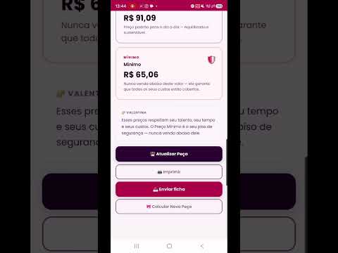 Preview do App de Precificação · Valentina