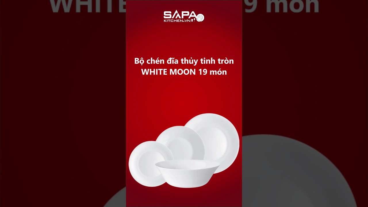 Bộ chén đĩa thủy tinh tròn White moon 19 món