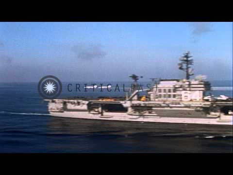 US Navy's USS Constellation (CVA-64) and USS Richard S Edwards (DD-950) underway ...HD Stock Footage