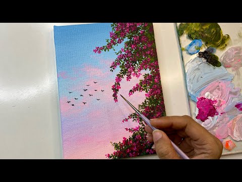 Easy flower painting/ cloud painting technique / acrylic painting for beginners