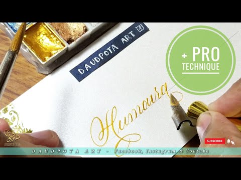 Copperplate Calligraphy with Gold Watercolor | English Calligraphy on Envelope | Daudpota Art