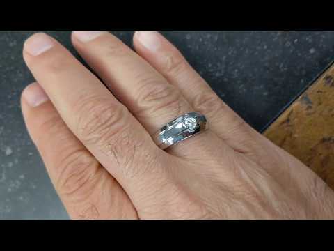 0.3 Ct. Burnished Solitaire Men's Wedding Band - TwoBirch TB-GR-0079-WG-F