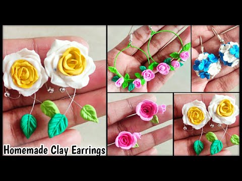 Homemade Clay Earrings/Flower Earrings/Airdry Clay Earrings/Art and Craft