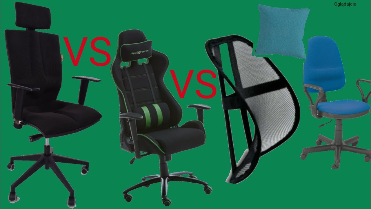 Krzesło ergonomiczne vs gamingowe vs biurowe vs biurowe +podpórka i poduszka.