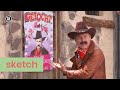 Een cowboy schrijft met cowboyletters | Cowboys