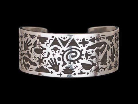 Hopi Sterling Silver Petroglyphs Bracelet - Kee Yazzie Jr. (#60)