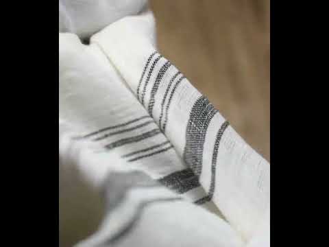 Stripe White Pure Linen 127 GSM Handwoven Fabric — video