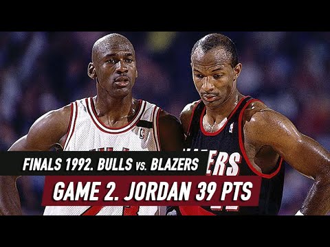 NBA Finals 1992. Bulls vs Blazers Game 2 Highlights. Jordan 39 pts, Drexler 26 pts HD