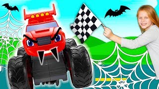 Blaze and The Monster Machines in Silly Spooky Race with PJ Masks