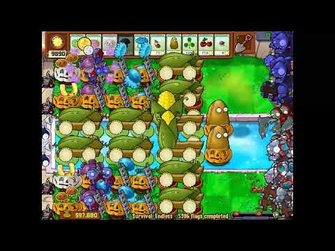 Plants vs Zombies Survival Endless Part 54 5300-5400 Flags