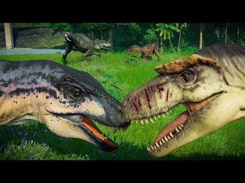 Albertosaurus Vs Acrocanthosaurus Vs Allosaurus Vs Indominus Rex - Jurassic World Evolution