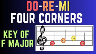 Solfege Four Corners - Do, Re, Mi, Key of F Major (Colored Note Heads)