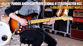 Video thumbnail for No Talking...Just Tones | Fender American Professional II Stratocaster HSS 3-Color Sunburst Maple by Peach Guitars