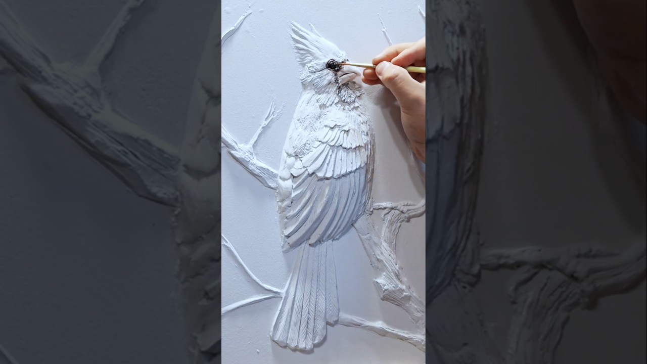 making a little cardinal relief drywall art.          #drywallart #art #sculpture