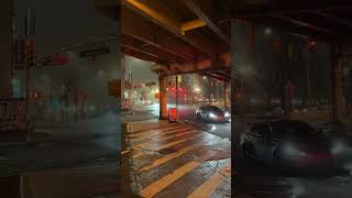 3 am light-show at intersection under the Brooklyn queens expressway in east Williamsburg nyc