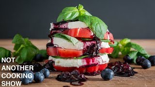 how to make CAPRESE SALAD with BLUEBERRY BALSAMIC REDUCTION