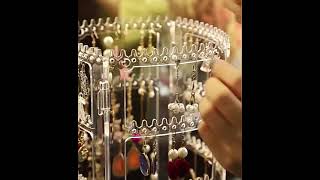 360 Degree Rotating Jewelry Storage Box Earring Display Stand Plastic Earring Holder Showcase Jewelr