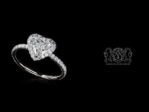 Leon Megé engagement ring featuring a heart shaped diamond in micro pave halo r6779