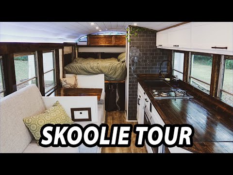 DIY SKOOLIE TOUR | Young Couple Converts Short Bus into Tiny Home On Wheels