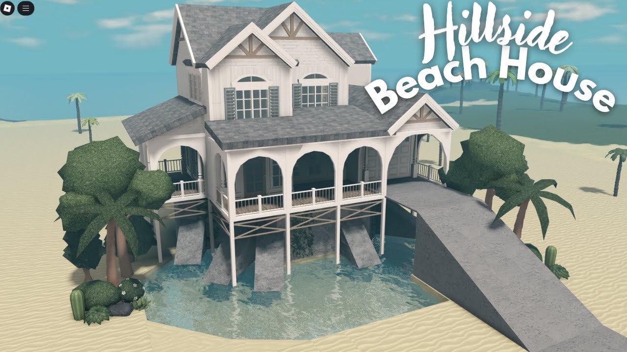 [ bloxburg ] 🩵 hillside two story family beach house ꒰ exterior build ꒱