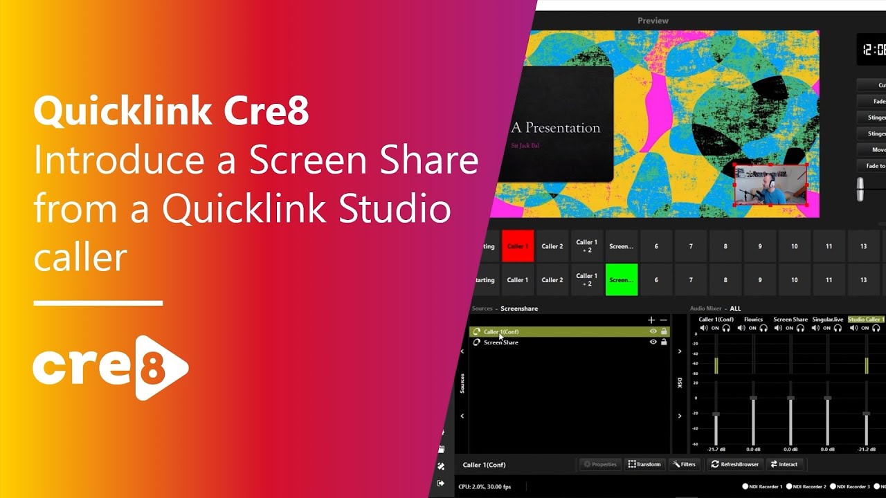 QuickLink StudioPro: Introduce a Screen Share from a QuickLink StudioCall caller