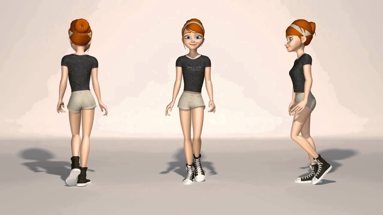 Female cartoon walk cycle - video 3