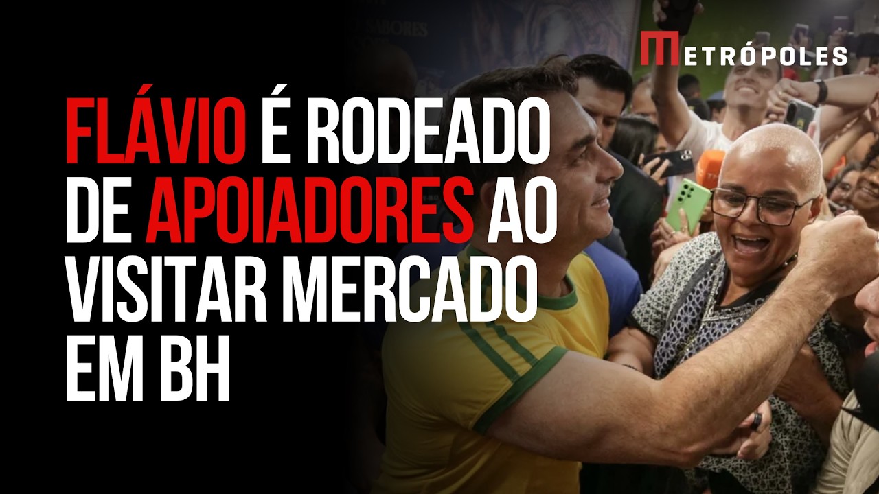 Flávio Bolsonaro visita Mercado Central de BH e é cercado por apoiadores