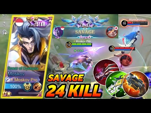 24 Kills + SAVAGE !! Monster Sidelane Moskov with LifeSteal Build Be Like - TOP GLOBAL MOSKOV ~ MLBB