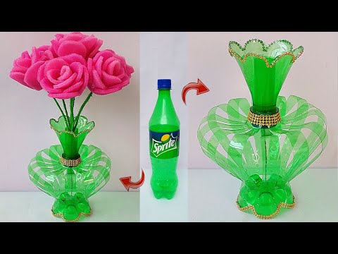 Plastic bottle Vase Craft/ DIY Easy Tree from Waste bottle/Sprite ki bottle se banaye Guldasta
