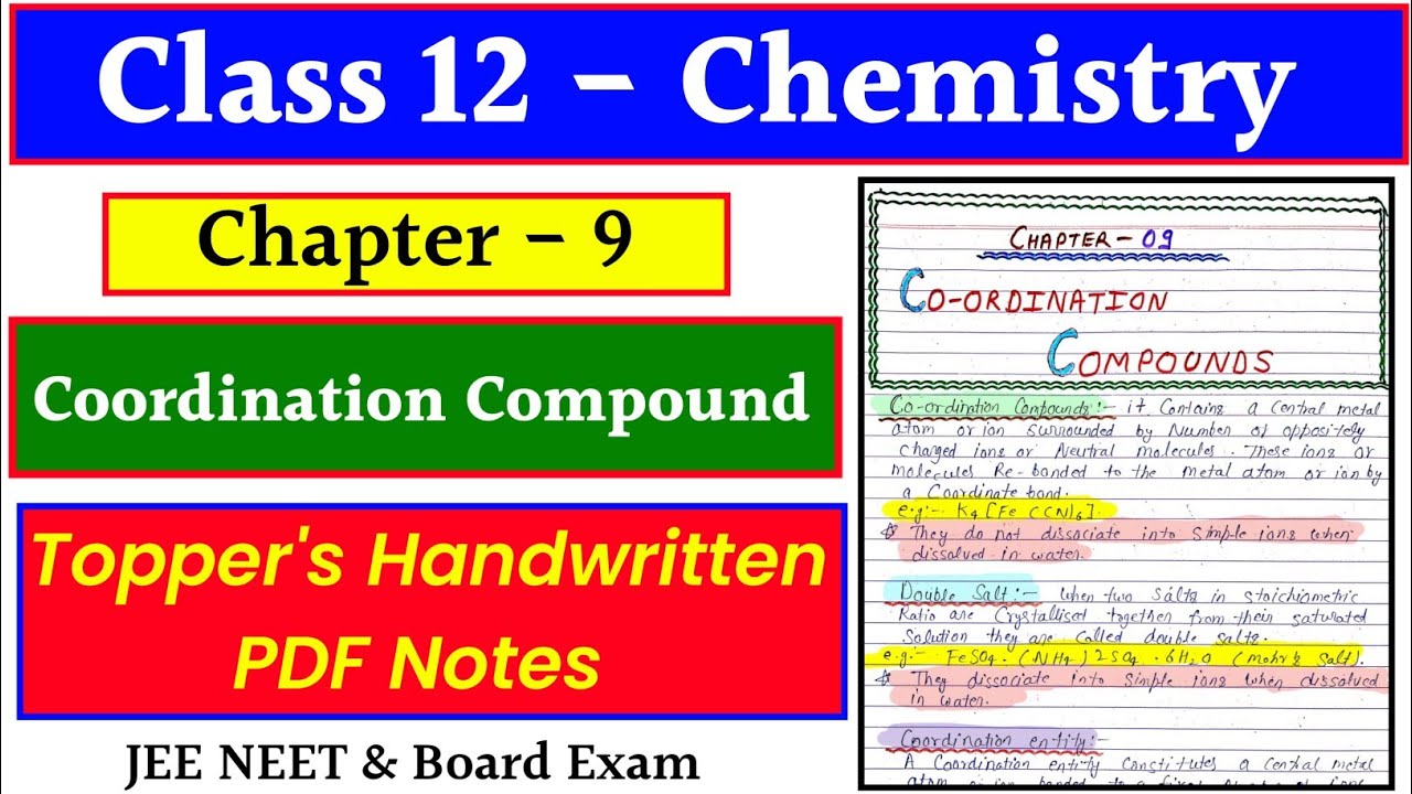 Chapter 9 COORDINATION COMPOUNDS || Class 12 Chemistry || Handwritten PDF Notes || #jee #neet #cbse