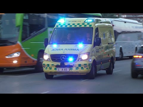 Collection. Police and Ambulances responding in Copenhagen with code 3