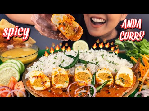 COOKING & EATING SPICY ANDA CURRY (VEGAN) | VEG EGG CURRY RECIPE + EATING WITH RICE, DAL &  CHILLIES
