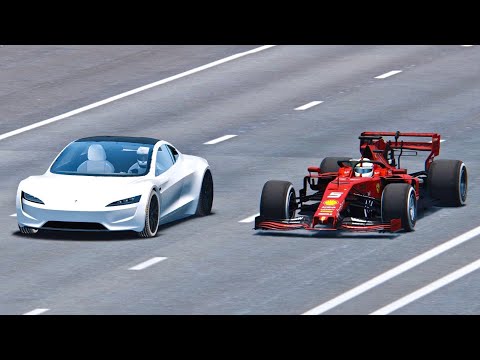 Ferrari F1 2019 vs Tesla Roadster - Drag Race