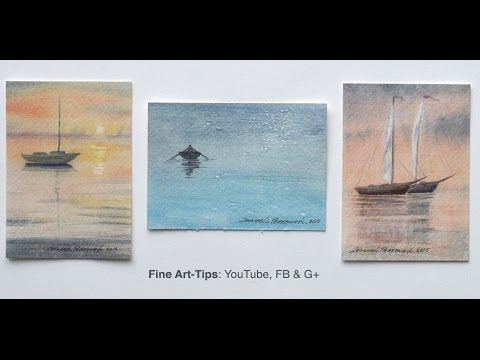 How to Paint Sailing Boats in Watercolor - ACEO - 3 Art Card Originals