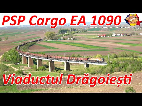 [4K] PSP Cargo EA 1090 cu 40 de vagoane pe viaductul Dragoiesti [mai, 2022]